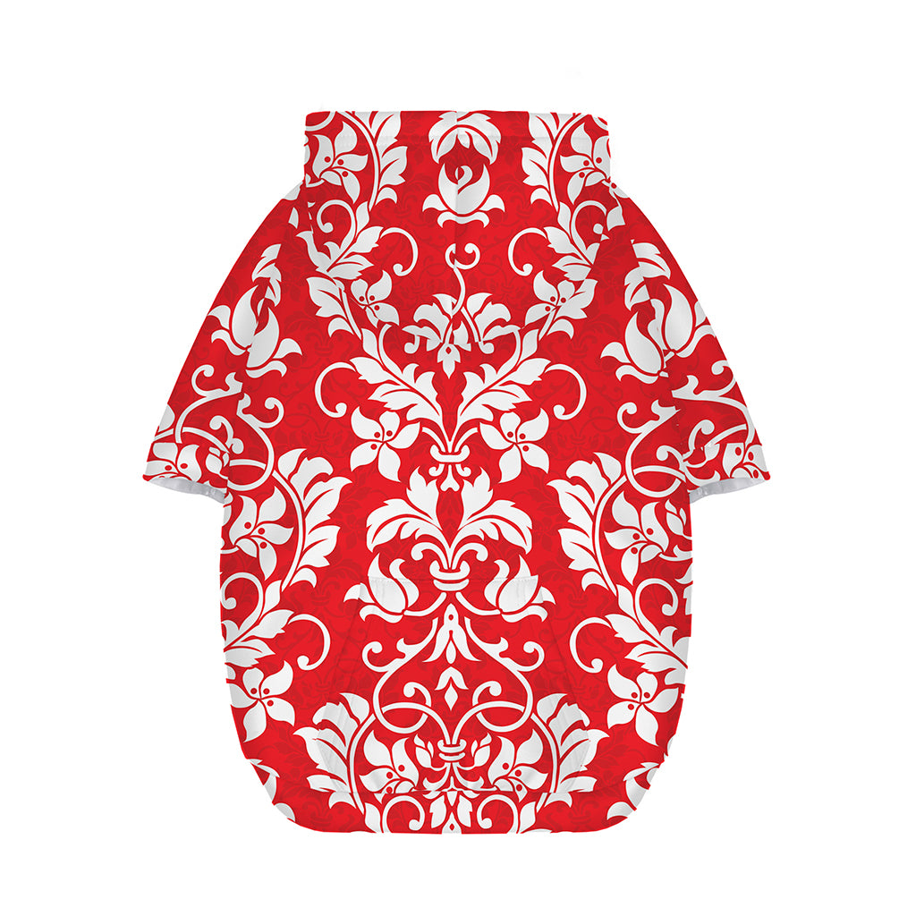 Red And White Damask Pattern Print Dog Zip Up Hoodie