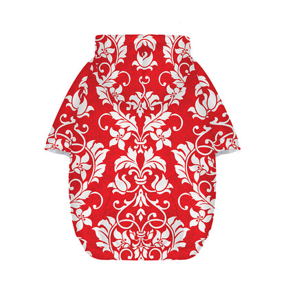 Red And White Damask Pattern Print Dog Zip Up Hoodie