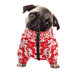 Red And White Damask Pattern Print Dog Zip Up Jacket