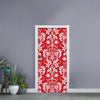 Red And White Damask Pattern Print Door Sticker