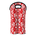Red And White Damask Pattern Print Double Neoprene Wine Tote