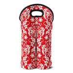 Red And White Damask Pattern Print Double Neoprene Wine Tote
