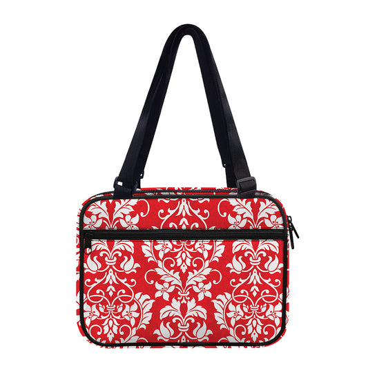 Red And White Damask Pattern Print Double Strap Bible Bag