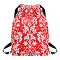 Red And White Damask Pattern Print Drawstring Backpack