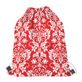 Red And White Damask Pattern Print Drawstring Bag