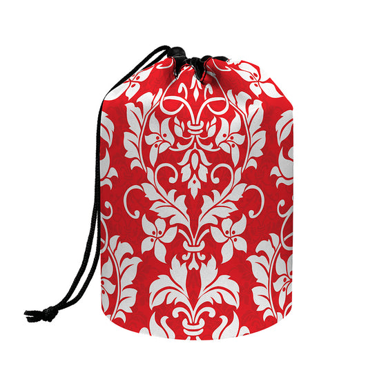 Red And White Damask Pattern Print Drawstring Makeup Bag