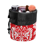 Red And White Damask Pattern Print Drawstring Makeup Bag