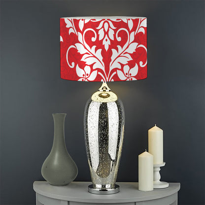 Red And White Damask Pattern Print Drum Lamp Shade