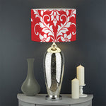 Red And White Damask Pattern Print Drum Lamp Shade