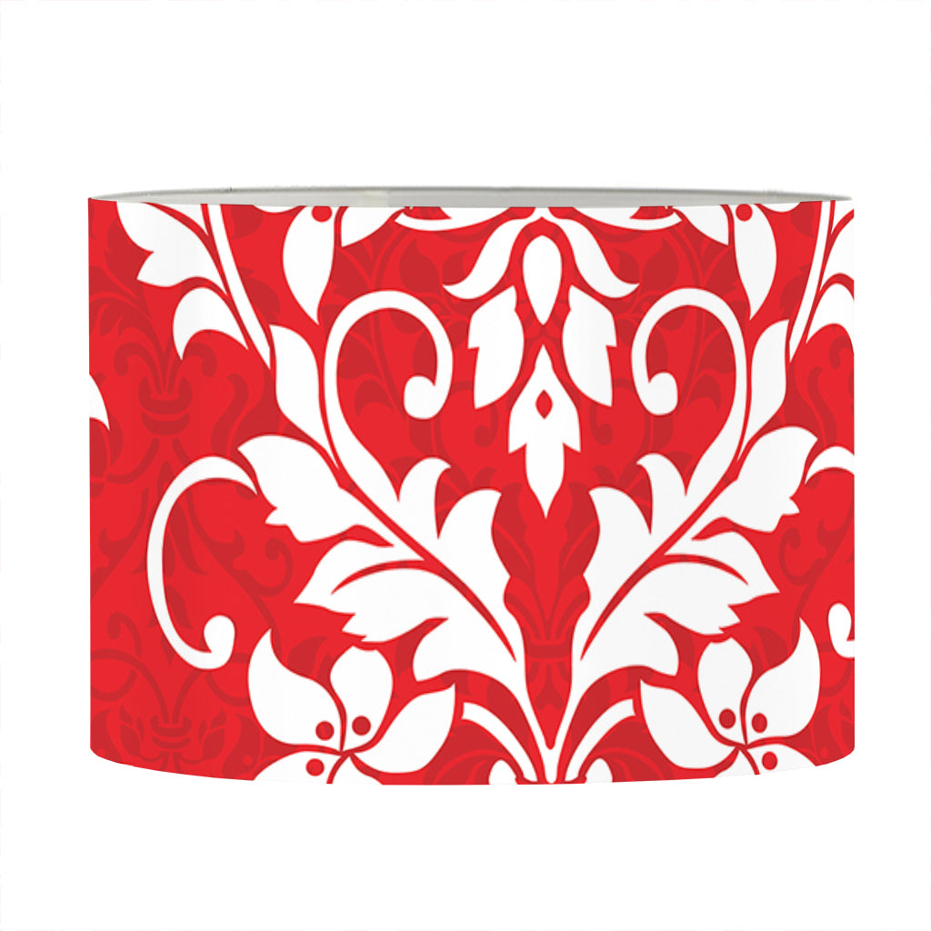 Red And White Damask Pattern Print Drum Lamp Shade