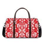 Red And White Damask Pattern Print Duffle Bag