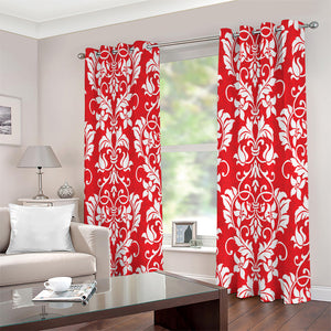 Red And White Damask Pattern Print Extra Wide Grommet Curtains