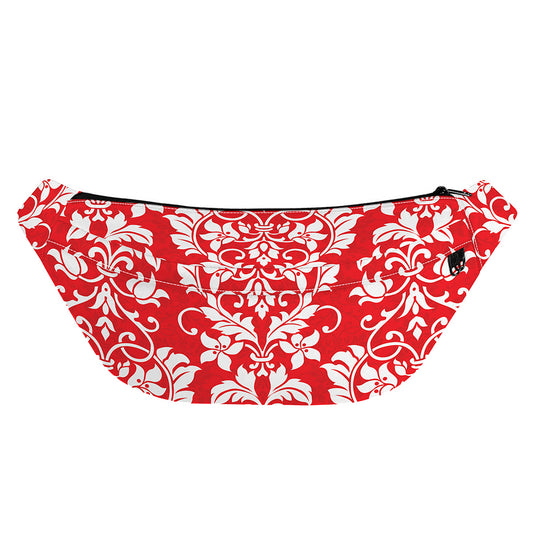 Red And White Damask Pattern Print Fanny Pack
