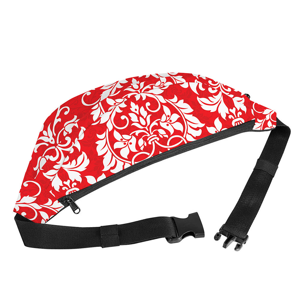 Red And White Damask Pattern Print Fanny Pack