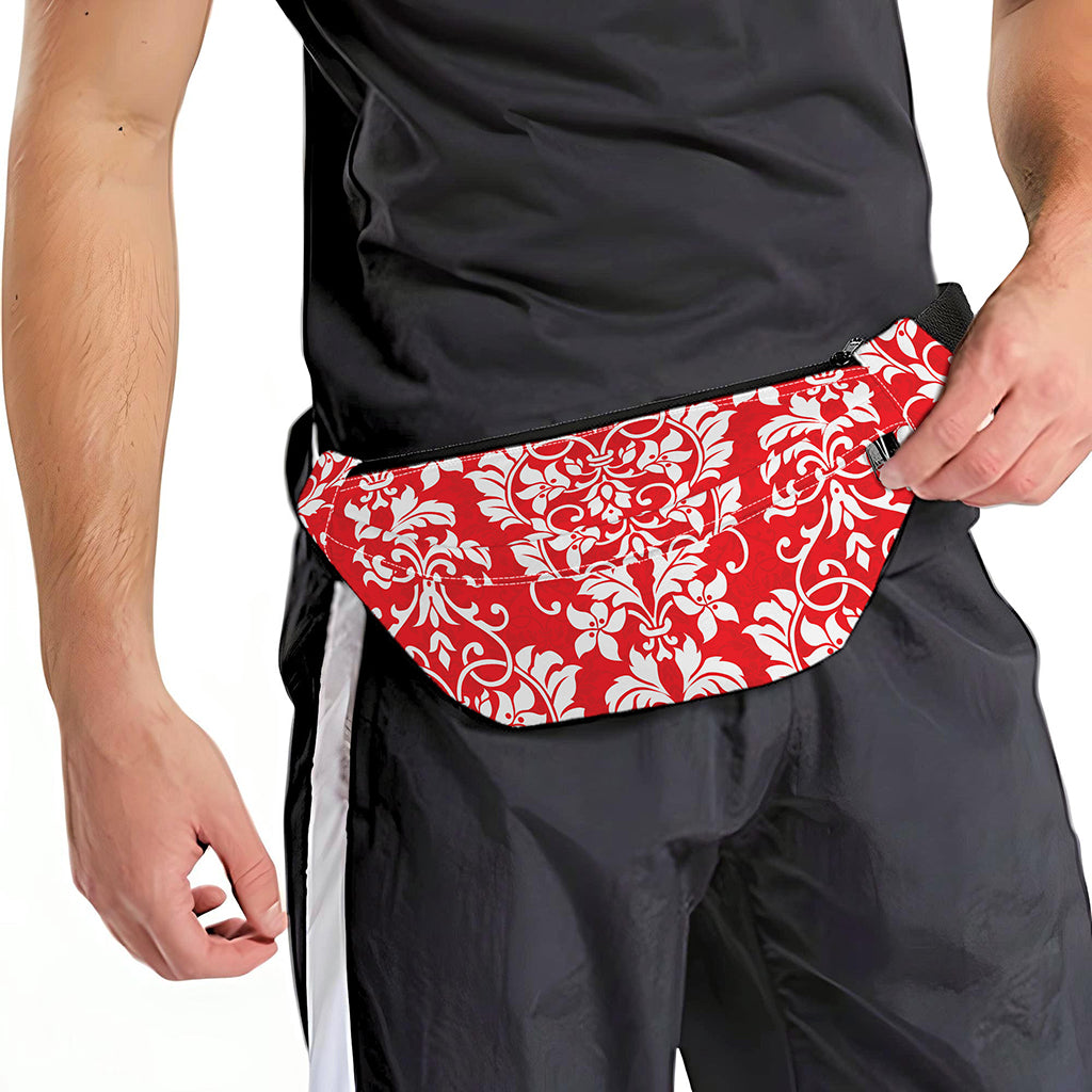 Red And White Damask Pattern Print Fanny Pack