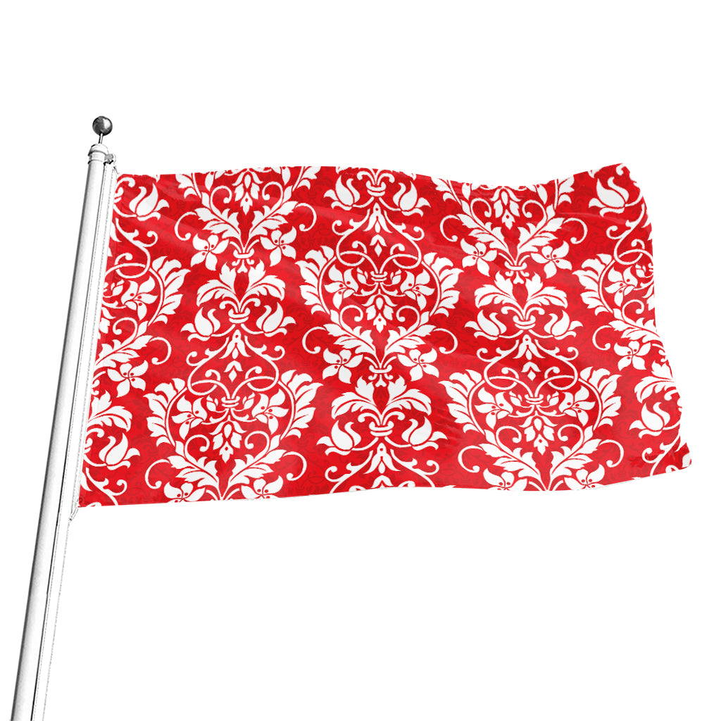 Red And White Damask Pattern Print Flag