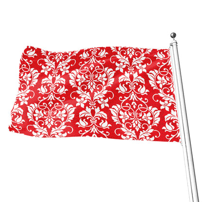 Red And White Damask Pattern Print Flag