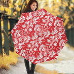 Red And White Damask Pattern Print Foldable Umbrella