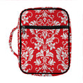 Red And White Damask Pattern Print Front Pocket Bible Bag