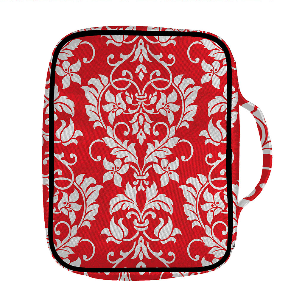 Red And White Damask Pattern Print Front Pocket Bible Bag