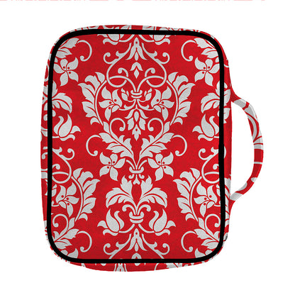 Red And White Damask Pattern Print Front Pocket Bible Bag