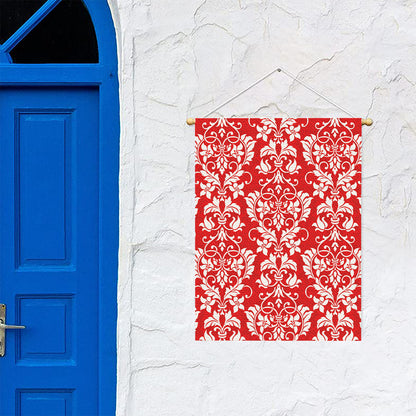Red And White Damask Pattern Print Garden Flag