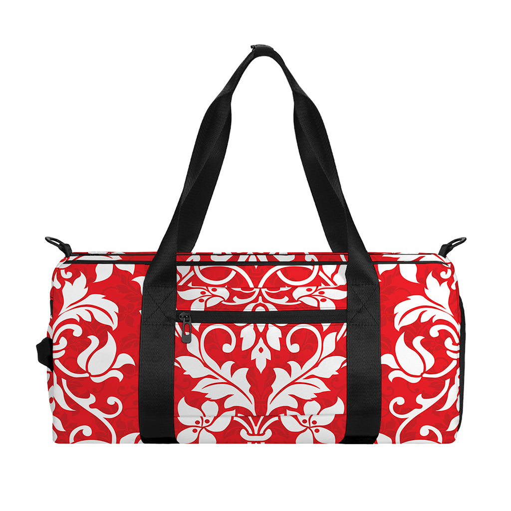 Red And White Damask Pattern Print Gym Bag
