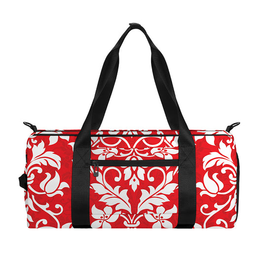 Red And White Damask Pattern Print Gym Bag
