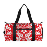 Red And White Damask Pattern Print Gym Bag