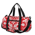 Red And White Damask Pattern Print Gym Bag