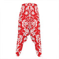 Red And White Damask Pattern Print Hammer Pants