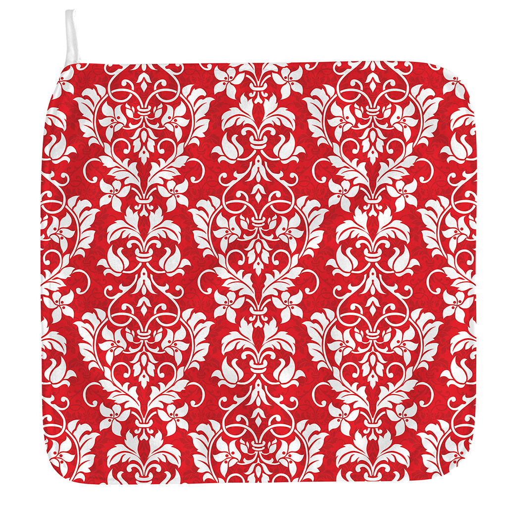 Red And White Damask Pattern Print Hand Towel