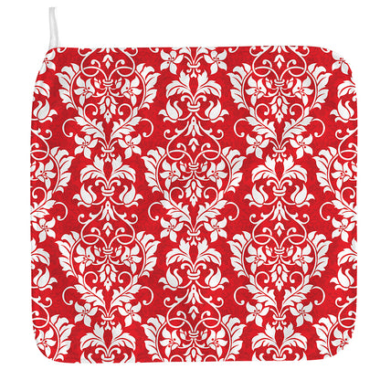 Red And White Damask Pattern Print Hand Towel