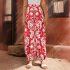 Red And White Damask Pattern Print Harem Pants