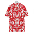 Red And White Damask Pattern Print Hawaiian Shirt