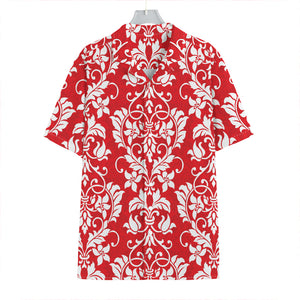 Red And White Damask Pattern Print Hawaiian Shirt