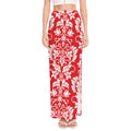 Red And White Damask Pattern Print High Slit Maxi Skirt