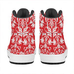 Red And White Damask Pattern Print High Top Leather Sneakers