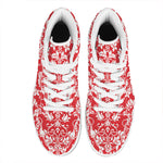 Red And White Damask Pattern Print High Top Leather Sneakers