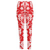 Red And White Damask Pattern Print High-Waisted Pocket Leggings