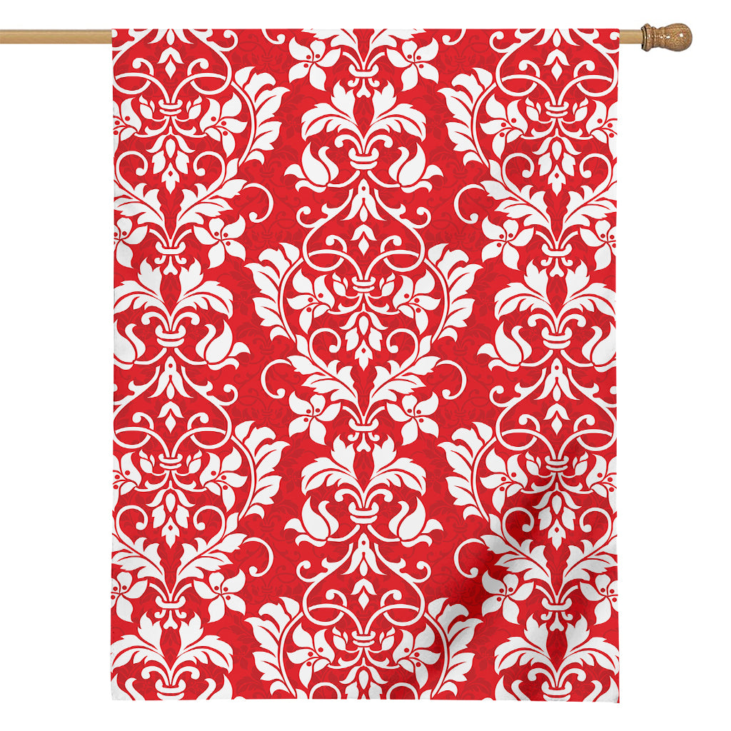 Red And White Damask Pattern Print House Flag