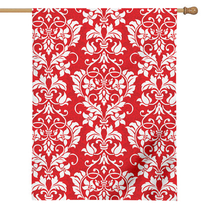 Red And White Damask Pattern Print House Flag