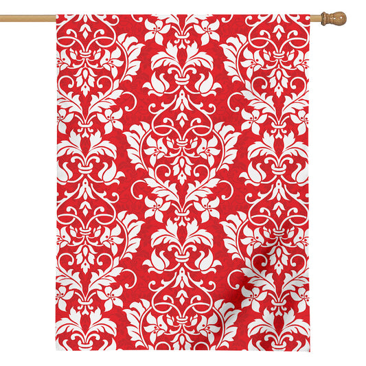 Red And White Damask Pattern Print House Flag