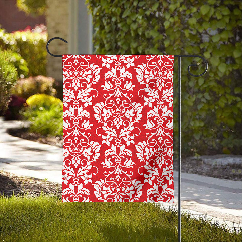 Red And White Damask Pattern Print House Flag
