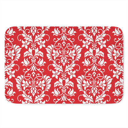 Red And White Damask Pattern Print Indoor Door Mat