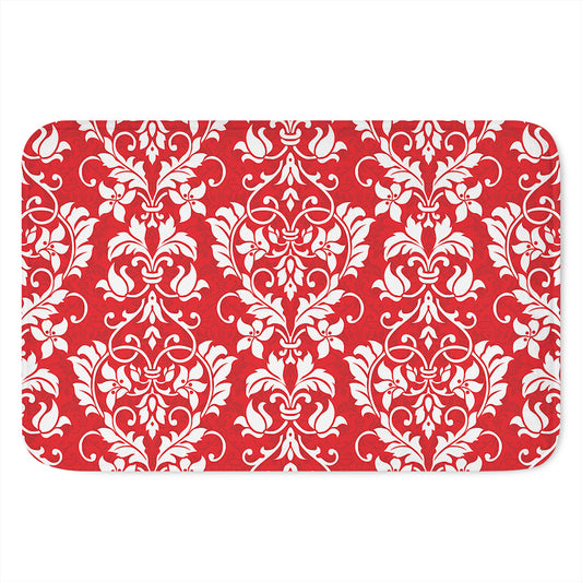 Red And White Damask Pattern Print Indoor Door Mat