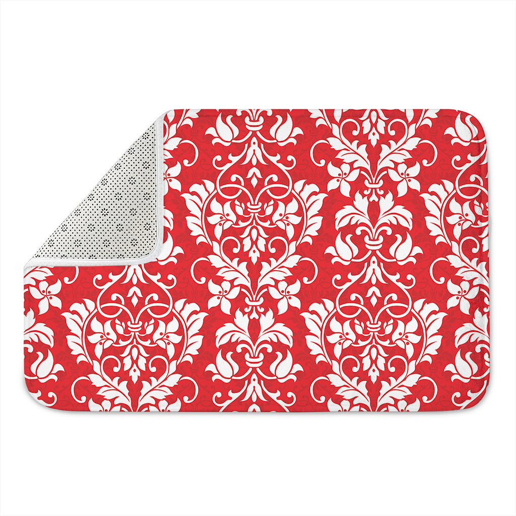 Red And White Damask Pattern Print Indoor Door Mat