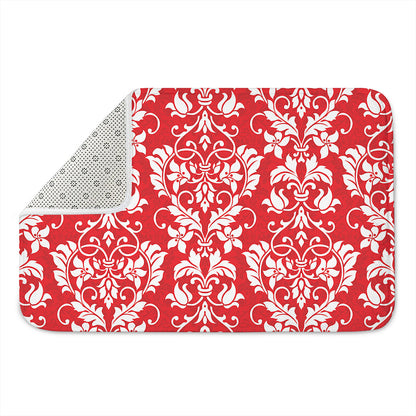 Red And White Damask Pattern Print Indoor Door Mat