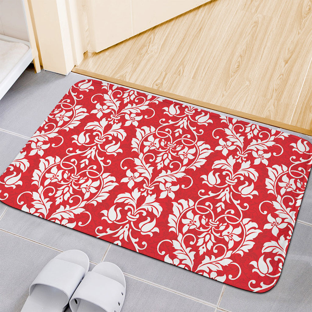 Red And White Damask Pattern Print Indoor Door Mat