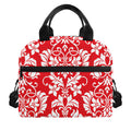 Red And White Damask Pattern Print Insulated Lunch Bag